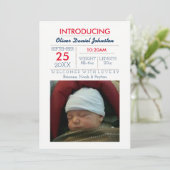 Navy Nautical Stripe Foto Baby aankondiging (Staand voorkant)
