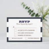 Navy Nautical Stripe RSVP-kaart RSVP Kaartje (Staand voorkant)