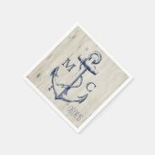 Navy Nautical White Anker Rustiek Wood Monogram Servet (Hoek)
