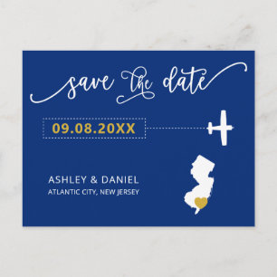 Navy New Jersey Wedding Save the Date Map Briefkaa Briefkaart