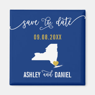 Navy New York Wedding Save the Date Map Magneet