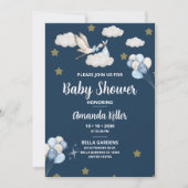 Navy Night Sky Stork Baby shower Kaart (Voorkant)