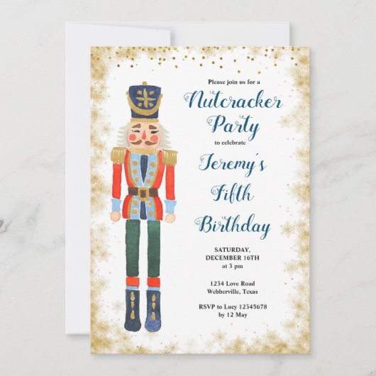 Navy Nutcracker Winter Birthday Boy Invitation Kaart (Voorkant)