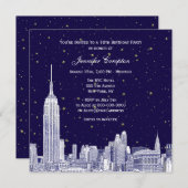 Navy NYC Skyline Etch Starry DIY BG Sweet 16 SQ #2 Kaart (Voorkant / Achterkant)