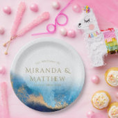 Navy Ocean Blue Glitter Agate Wedding Papieren Bordje (Feest)