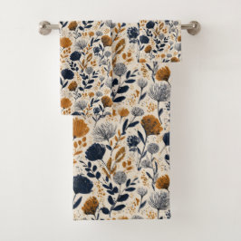 Navy & Ochre Botanical Towel Bad Handdoek