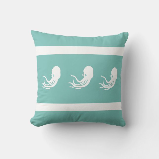 navy octopus / inktvis op witte PILLOW kust- Kussen (Voorkant)