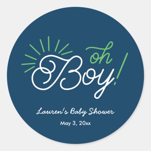 Navy Oh Boy! baby shower Stickers (Voorkant)