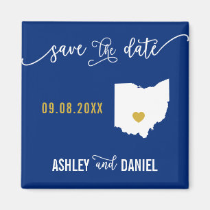 Navy Ohio Wedding Save the Date Map Magneet