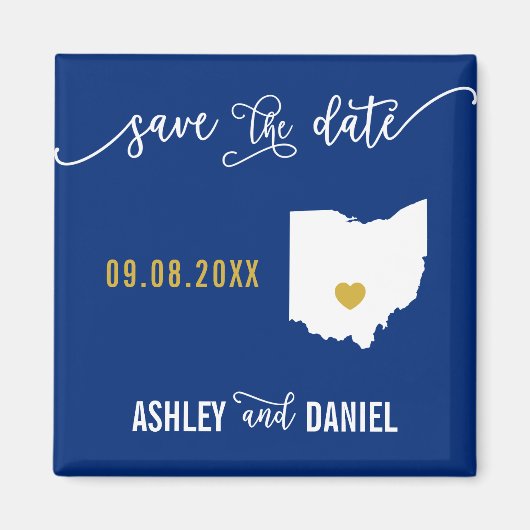 Navy Ohio Wedding Save the Date Map Magneet (Voorkant)