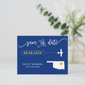 Navy Oklahoma Wedding Save the Date Map Briefkaart (Staand voorkant)