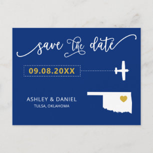 Navy Oklahoma Wedding Save the Date Map Briefkaart