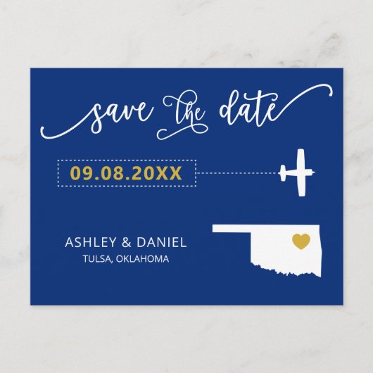 Navy Oklahoma Wedding Save the Date Map Briefkaart (Voorkant)