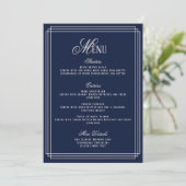 Navy Old Money Wedding Menu Card Kaart (Staand voorkant)