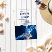 Navy Onder het Zee Jellyfish Beach Kustbruiloft Acryl Uitnodigingen