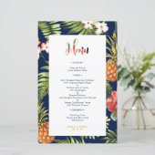 Navy & Or | Carte de Menu de Mariage Tropical d'Ét (Debout devant)