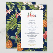Navy & Or | Carte de Menu de Mariage Tropical d'Ét (Devant / Derrière)