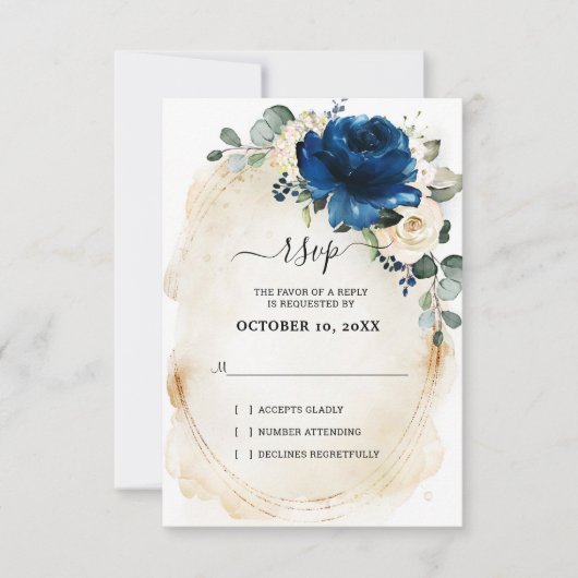 Navy Or Champagne Ivoire Roses RSVP (Devant)