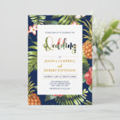 Navy & Or | Faire-part de mariage tropical d'été (Debout devant)