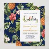 Navy & Or | Faire-part de mariage tropical d'été (Devant / Derrière)