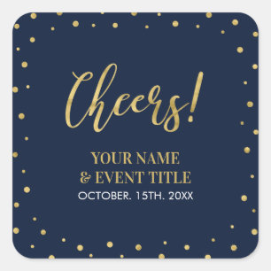 Navy & Or   Joie Moderne Étiquette de Fête d'Anniv