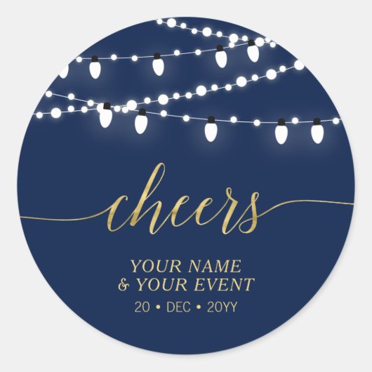 Navy & Or | Joie Moderne Étiquette de Fête d'Anniv (Devant)