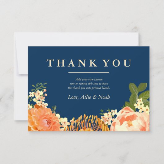 Navy & Oranje Floral Dank u Bedankkaart (Voorkant)
