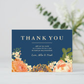 Navy & Oranje Floral Dank u Bedankkaart (Staand voorkant)