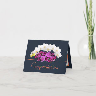Navy Oranje Orchidee/Pioen Boeket Gefeliciteerd Kaart