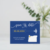 Navy Oregon Wedding Sla de datum kaart Briefkaart  (Staand voorkant)