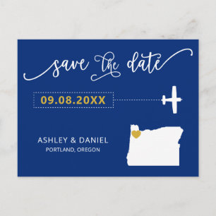 Navy Oregon Wedding Sla de datum kaart Briefkaart 