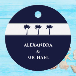 Navy Palm Tree Coastal Wedding Bedankt Bedankjes Labels