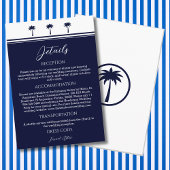 Navy Palm Tree Coastal Wedding Details Informatiekaartje
