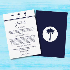 Navy Palm Tree Coastal Wedding Details Informatiekaartje
