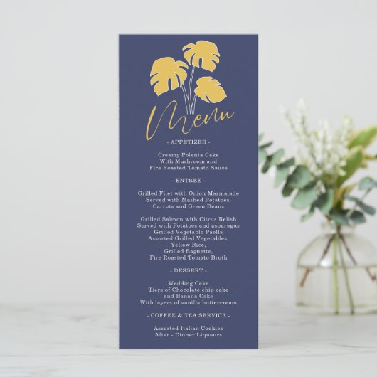 Navy Palm Tropical Botanic Leaf Menu (Staand voorkant)
