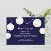 Navy Party Lantern Sweet 16 Invitation Kaart (Staand voorkant)