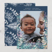 Navy Pastel Berries Noël Carte photo de Noël (Devant / Derrière)