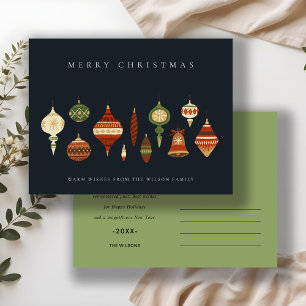 NAVY PASTEL RED GREEN STAR CHIRSTMAS ORNANAMENS FEESTDAGENKAART