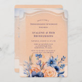 Navy Peach Painted Bloemen Bruidsmeisjes Luncheon Kaart (Voorkant / Achterkant)