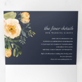 NAVY PEACH PEONY FLORAL WATERVERF WEDING DRIELUIK UITNODIGING (Binnenzijde eerst)