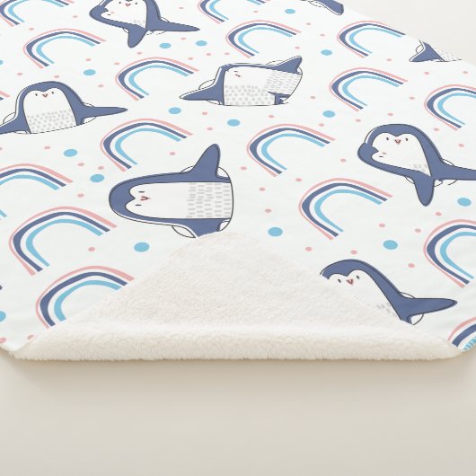Navy Penguins en Rainbows met Pastel Blue-Stippen Sherpa Deken (3/4)