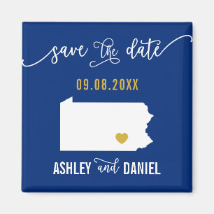 Navy Pennsylvania Wedding Save the Date Map Magneet