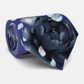 Navy Peonies Dusty Blue Greenery Wedding Stropdas (Opgerold)