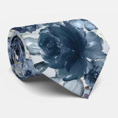 Navy Peonies Greenery Wedding Stropdas (Opgerold)