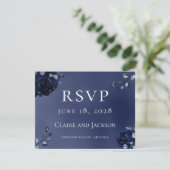 Navy Peony Assembly RSVP Mail Back Kaart (Staand voorkant)