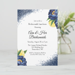 Navy Peony Citrus Paint Floral Bruidsmeisje Lunche Kaart
