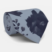 Navy Peony Dusty Blue Elegant Wedding Stropdas (Opgerold)