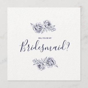 Navy Peony Simple Bridesmaid Invitation Kaart