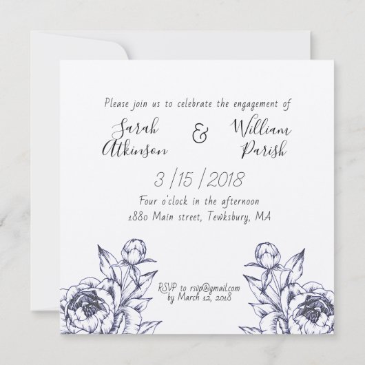 Navy Peony Simple Engagement Party Invitation (Dos)