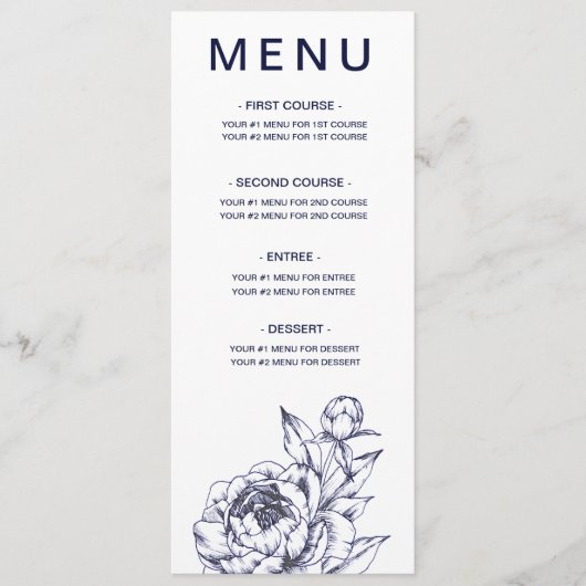 Navy Peony Simple Menu Kaart (Voorkant)